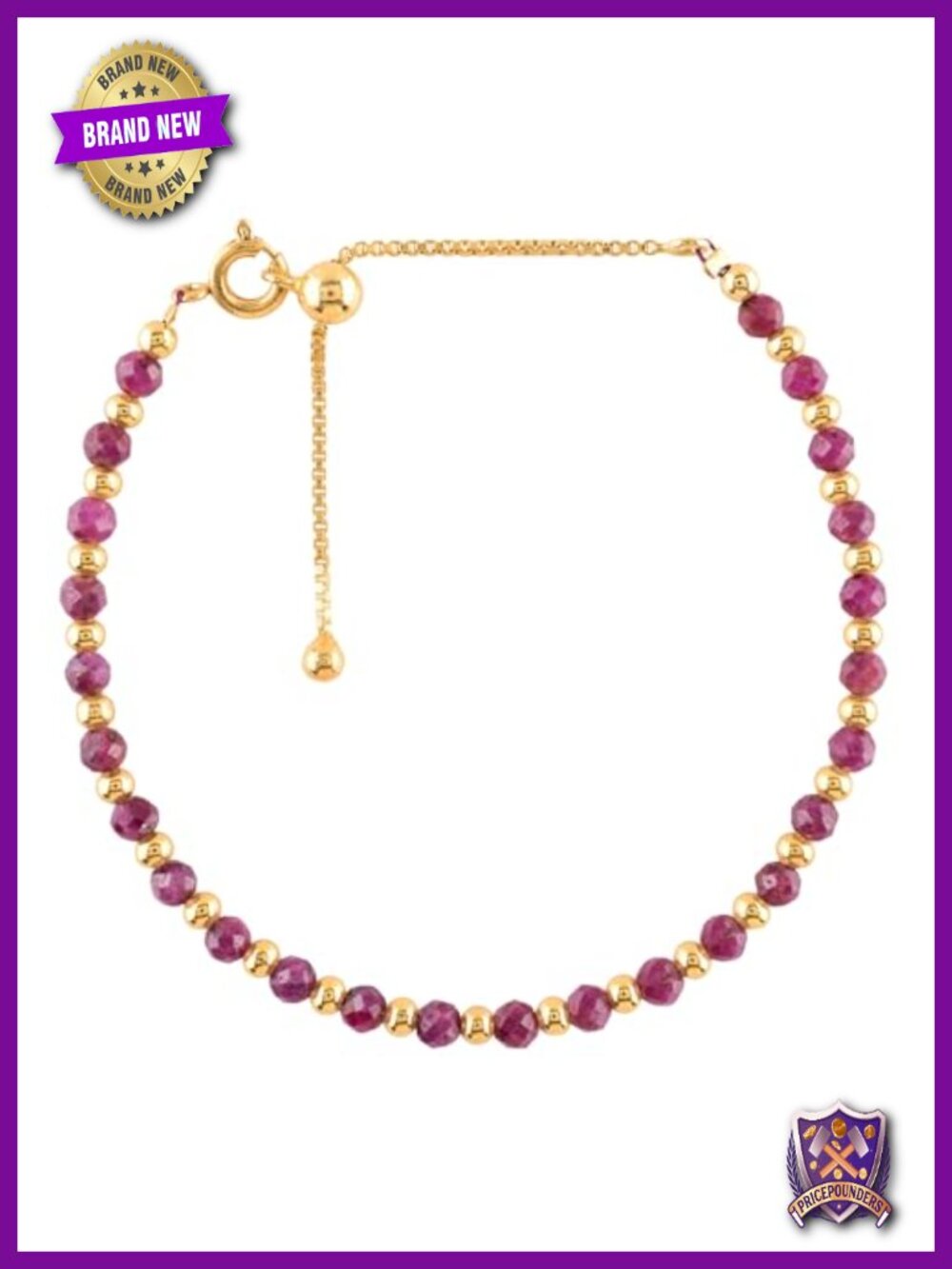 Natural Ruby Gemstone Bracelet Gold Plated Handmade Bolo Slider Chain Healing